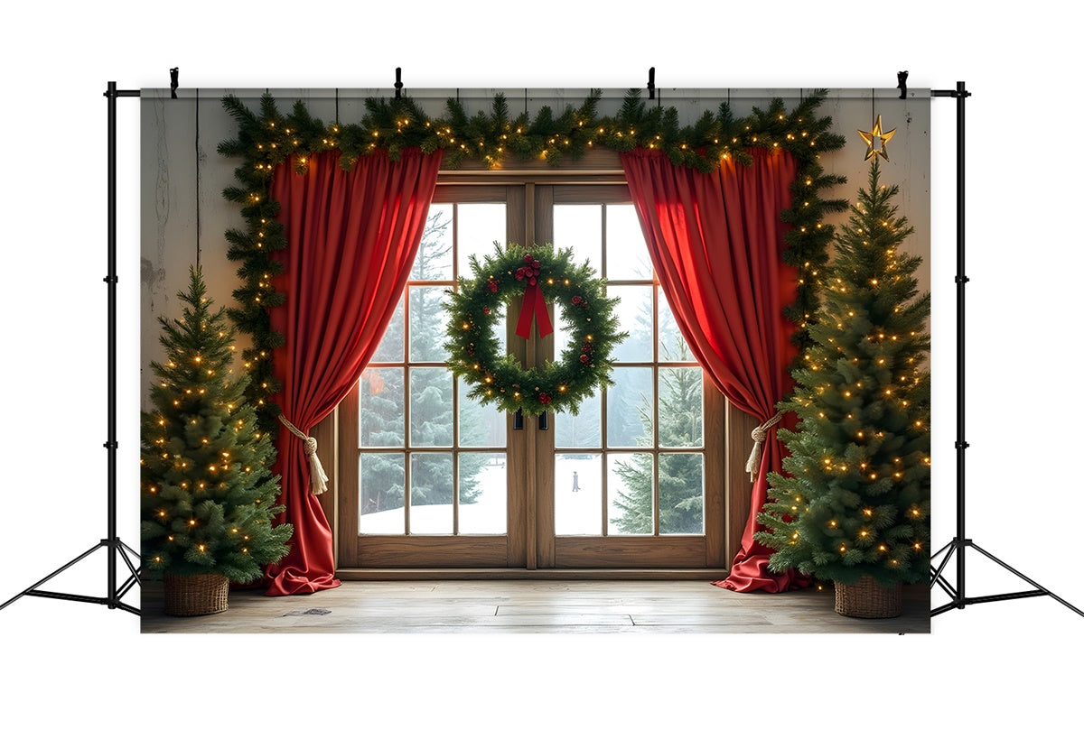 Christmas Photography Backdrops Red Curtain Window Backdrop UK By Magali