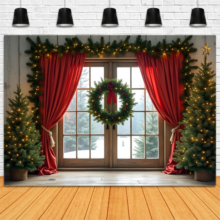 Christmas Photography Backdrops Red Curtain Window Backdrop UK By Magali