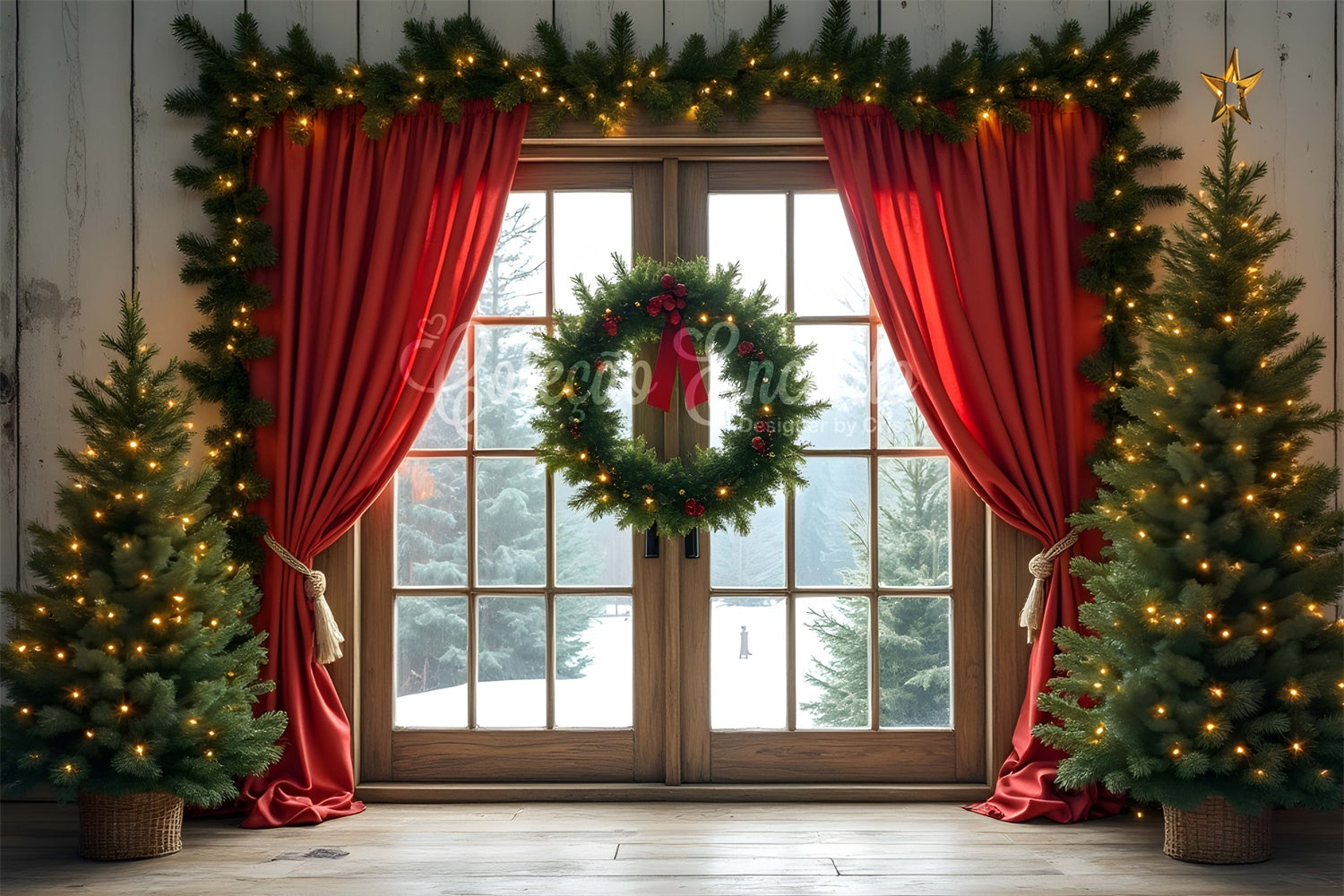 Christmas Photography Backdrops Red Curtain Window Backdrop UK By Magali