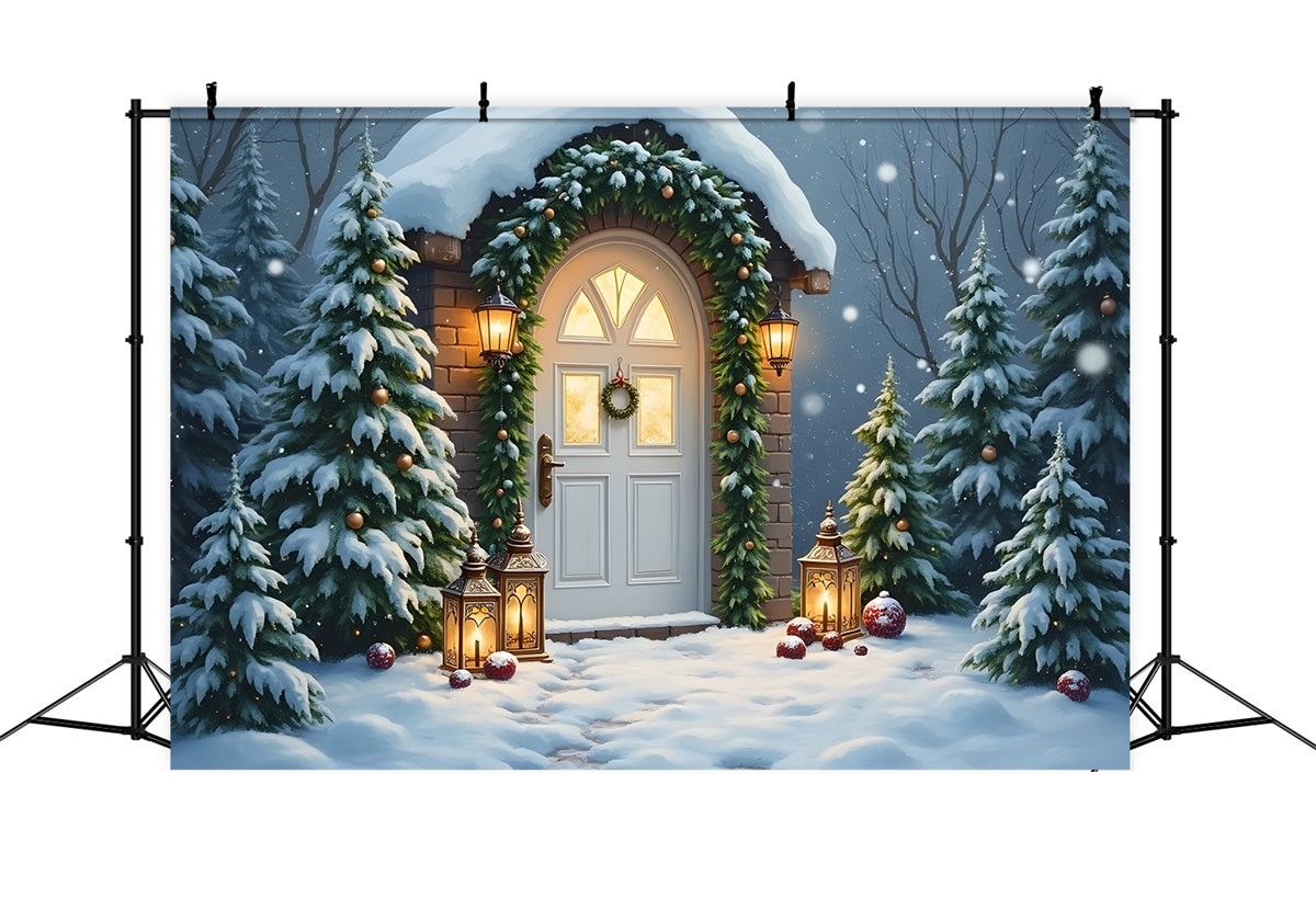 Xmas Backdrop Door Lantern Snowy Entrance Backdrop UK By Magali