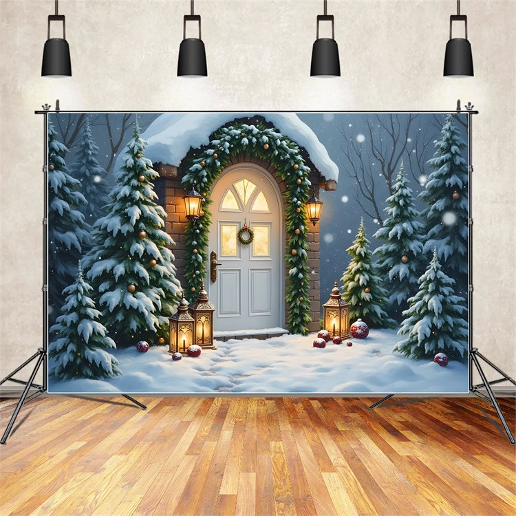Xmas Backdrop Door Lantern Snowy Entrance Backdrop UK By Magali