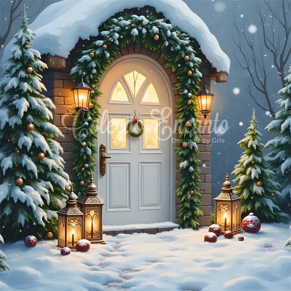 Xmas Backdrop Door Lantern Snowy Entrance Backdrop UK By Magali