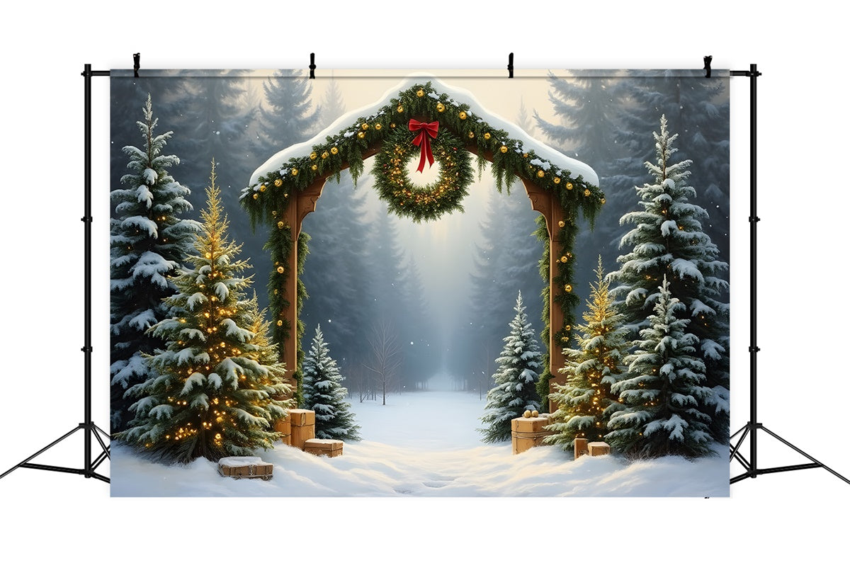 Xmas Backdrops Snowy Forest Arch Wreath Backdrop UK By Magali