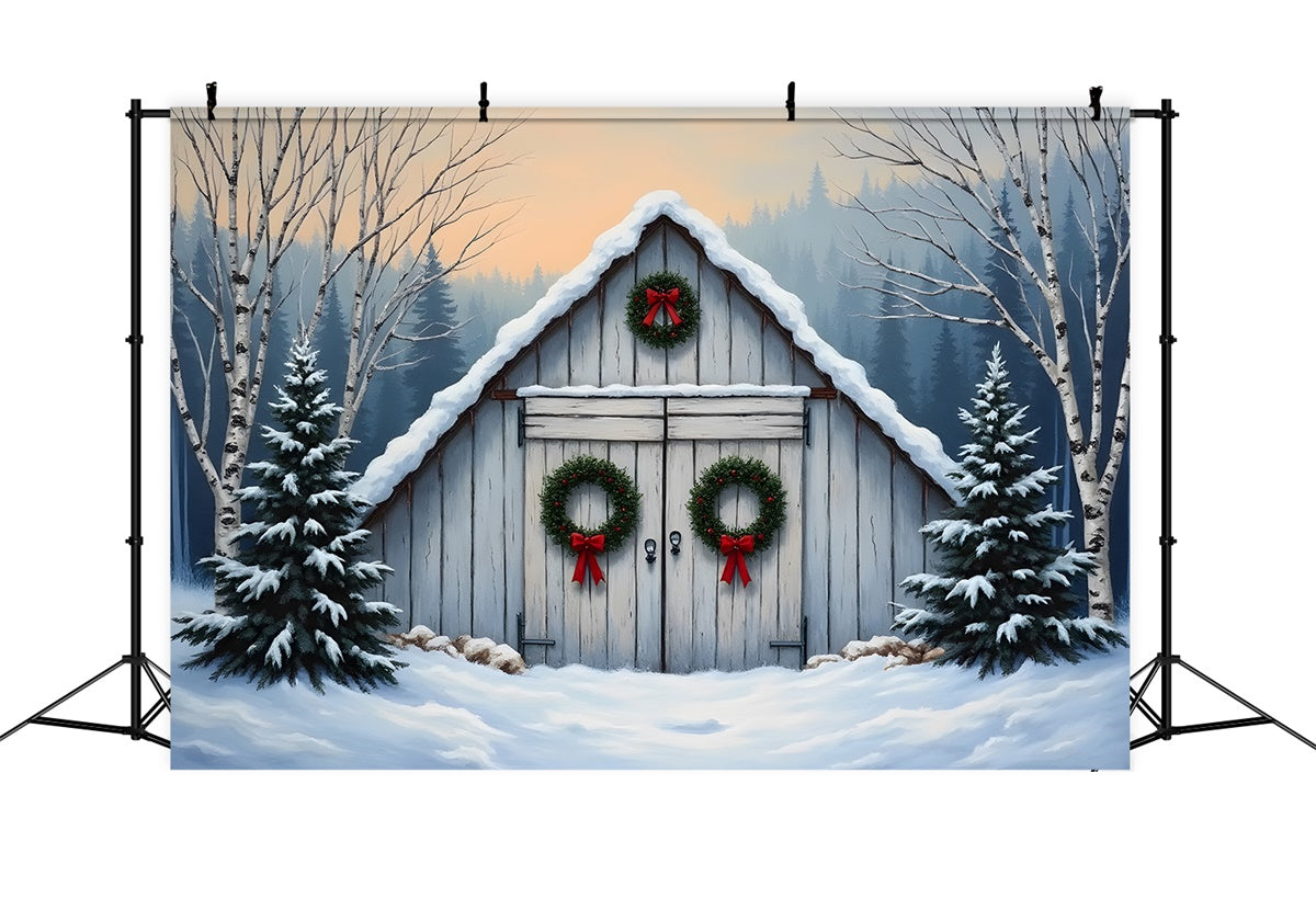 Christmas Tree Farm Backdrop Barn Door Rustic Backdrop UK By Magali