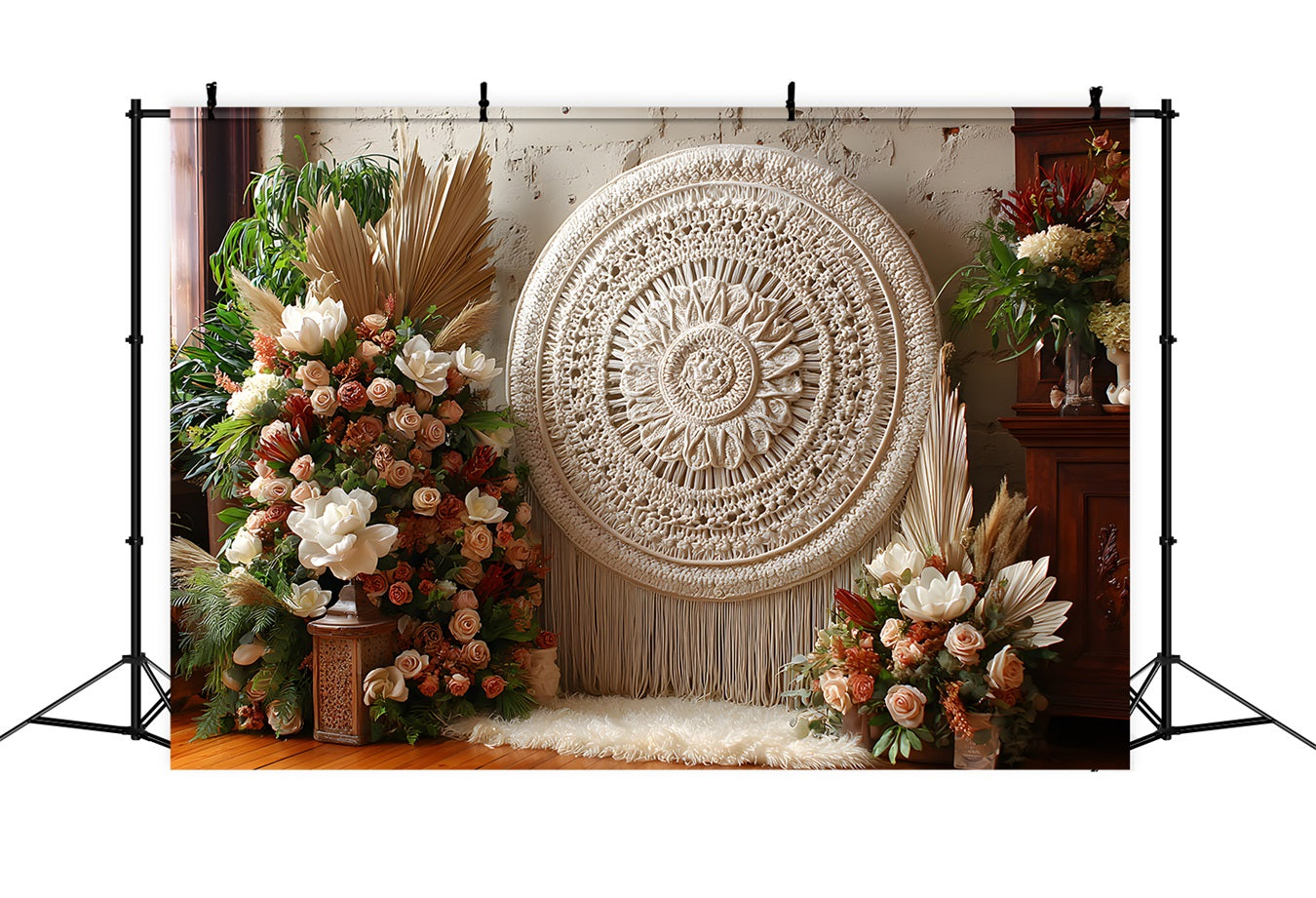 Happy Mothers Day Backdrop Rustic Boho Macrame Floral Mothers Day Flower Backdrop UK By Magali