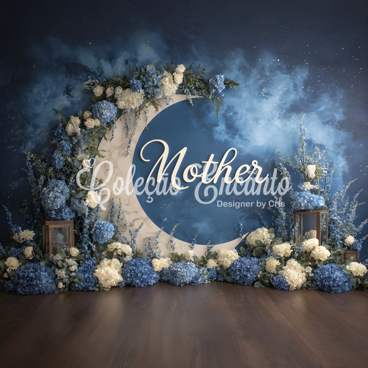 Mothers Day Backdrops Blue Floral Moon Arch Happy Mothers Day Backdrops UK By Magali