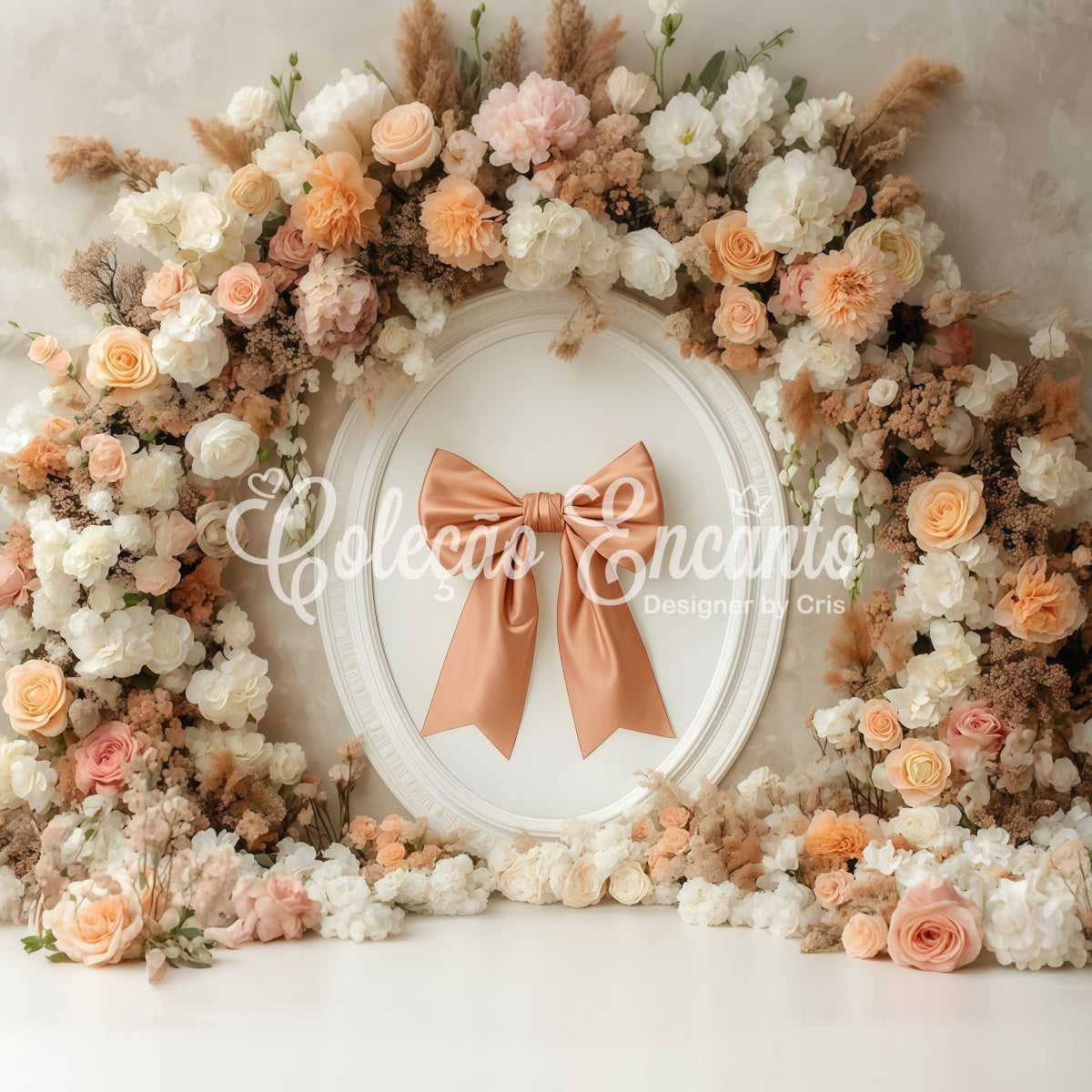 Mothers Day Photo Backdrop Peach Bow Flowers Mothers Day Photo Booth Backdrop UK By Magali