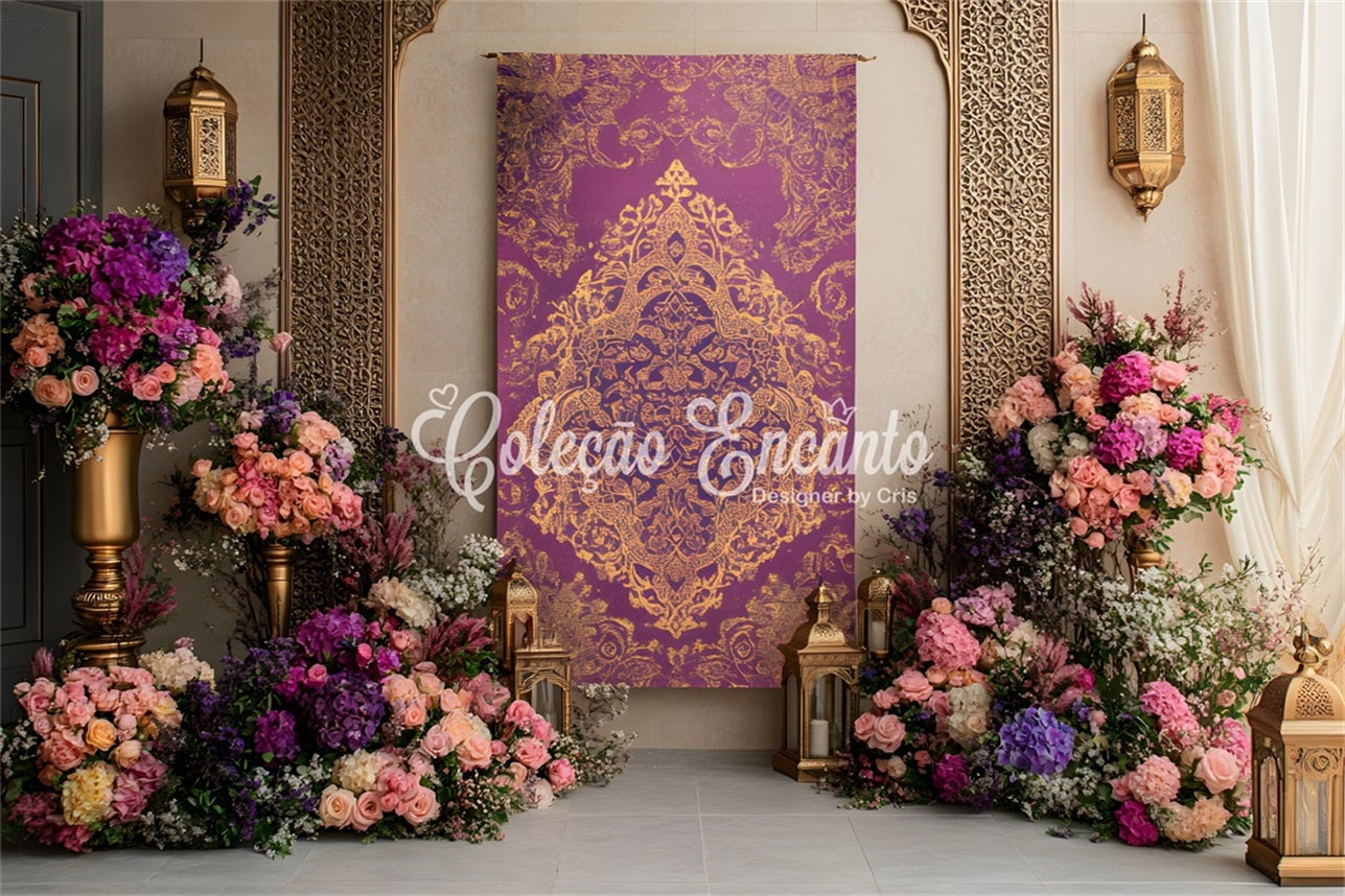 Mother's Day Photo Backdrop Ideas Purple Gold Floral Elegance Mother Day Photo Backdrops UK By Magali