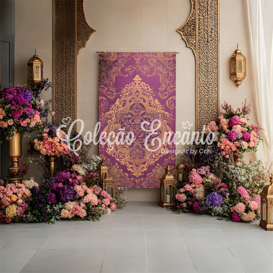 Mother's Day Photo Backdrop Ideas Purple Gold Floral Elegance Mother Day Photo Backdrops UK By Magali