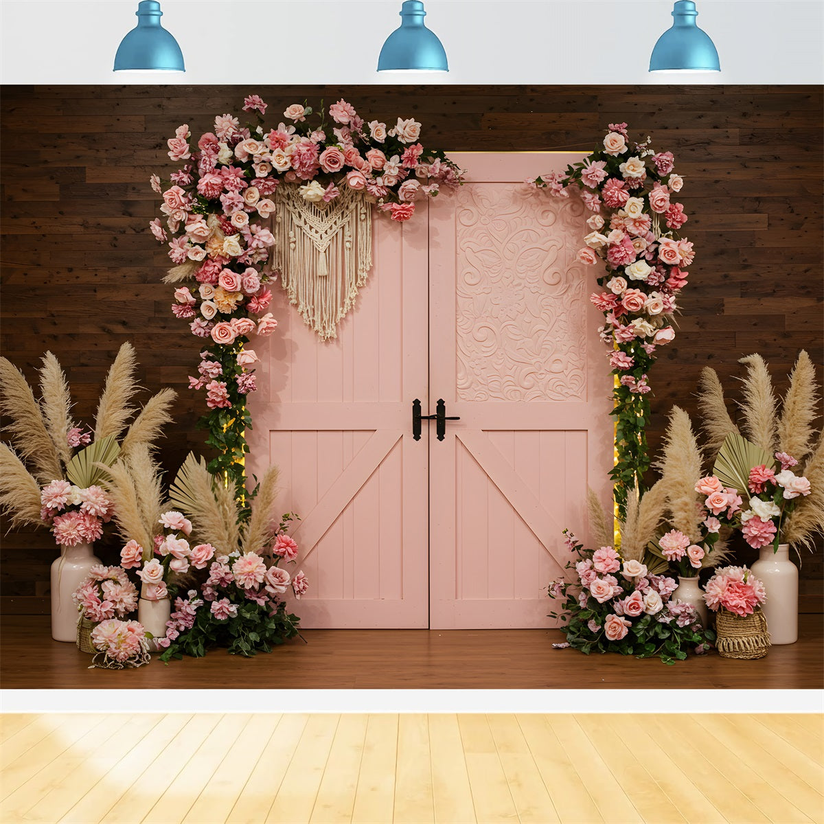 Mother Day Backdrop Pink Floral Pampas Doorway Mothers Day Backdrop Design UK By Magali