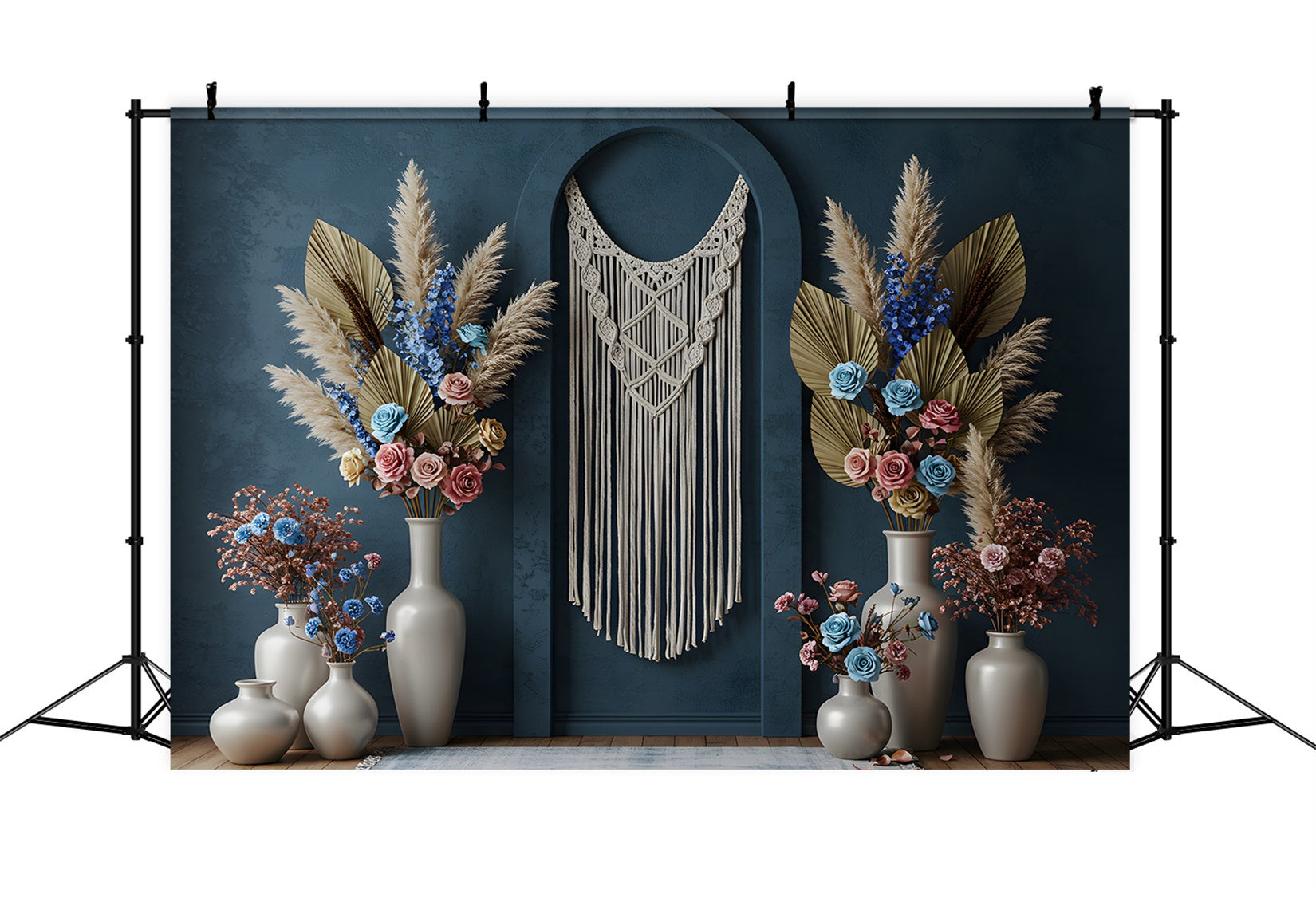 Mother's Day Photo Backdrops Blue Macrame Floral Photo Booth Mothers Day Backdrop UK By Magali