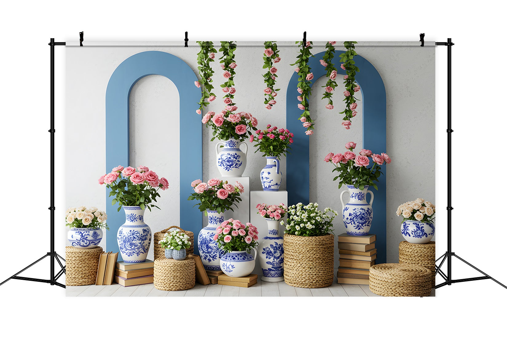 Mother's Day Photoshoot Backdrop Blue White Vase Floral Mother's Day Photo Backdrop UK By Magali