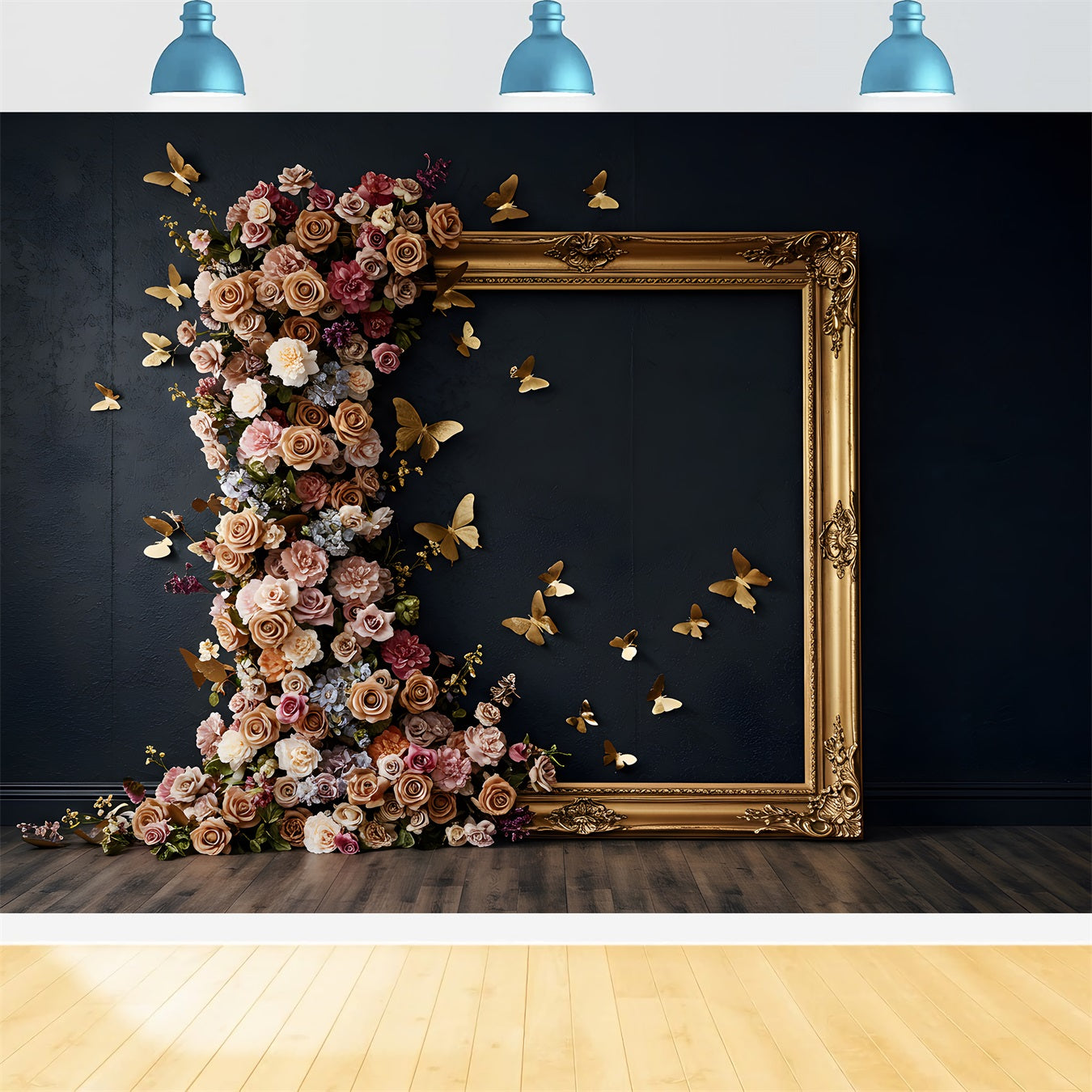 Photo Backdrops For Mothers Day Gold Frame Floral Butterfly Mother's Day Photo Backdrop UK By Magali