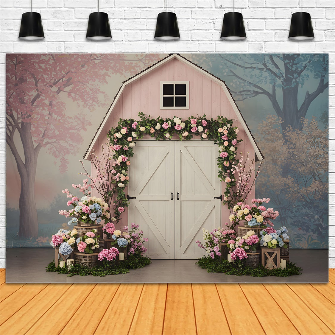 Mother's Day Backdrop Design Pink Barn Floral Mother's Day Picture Backdrop UK By Magali