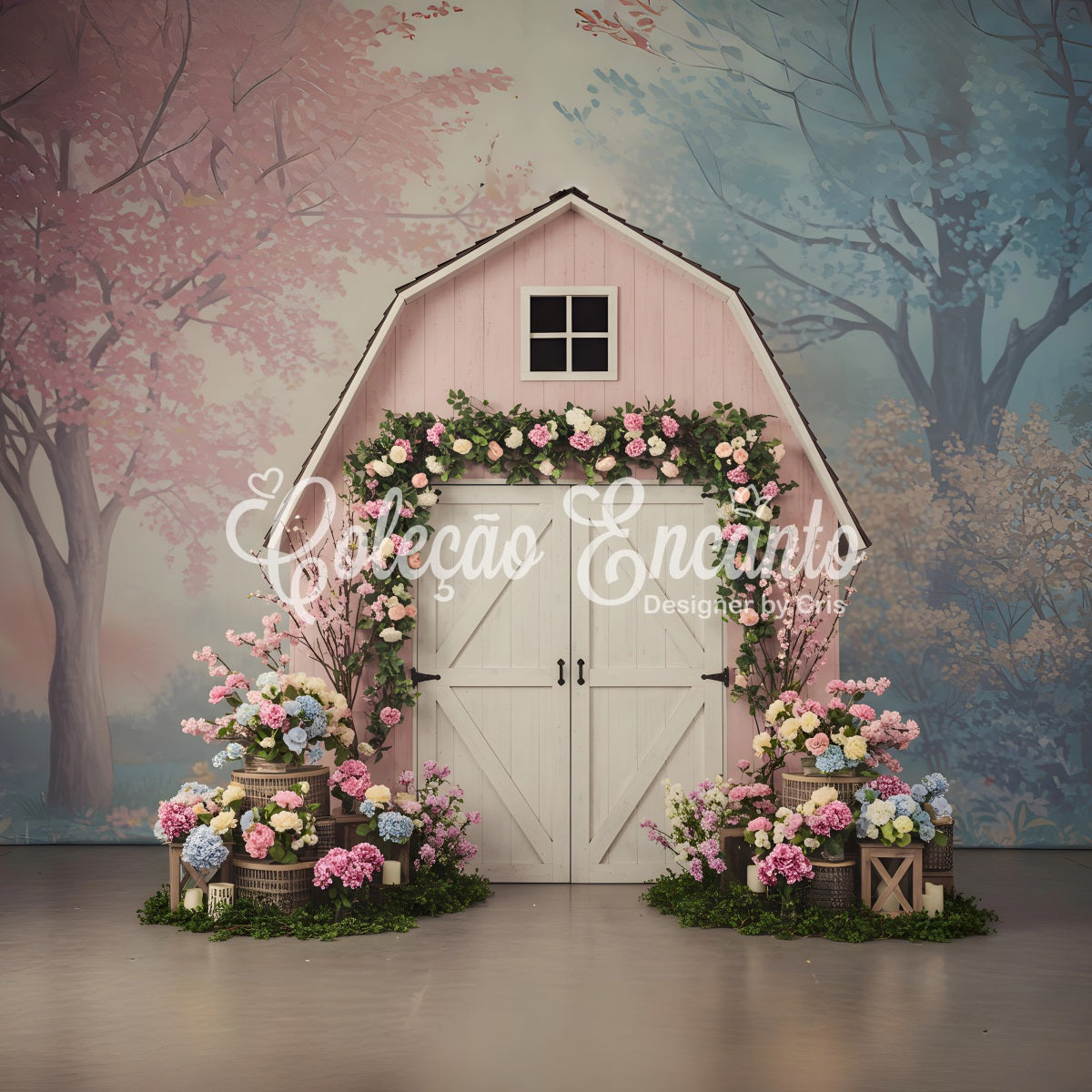 Mother's Day Backdrop Design Pink Barn Floral Mother's Day Picture Backdrop UK By Magali