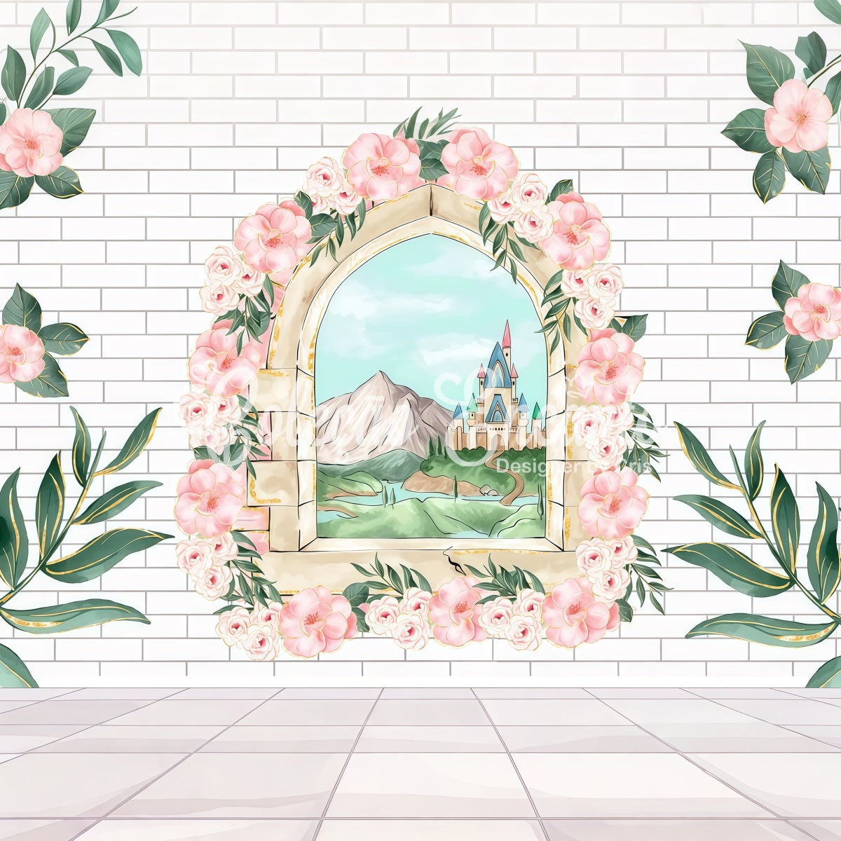 Newborn Photography Backdrops Floral Window Brick Wall Castle Backdrop UK By Magali