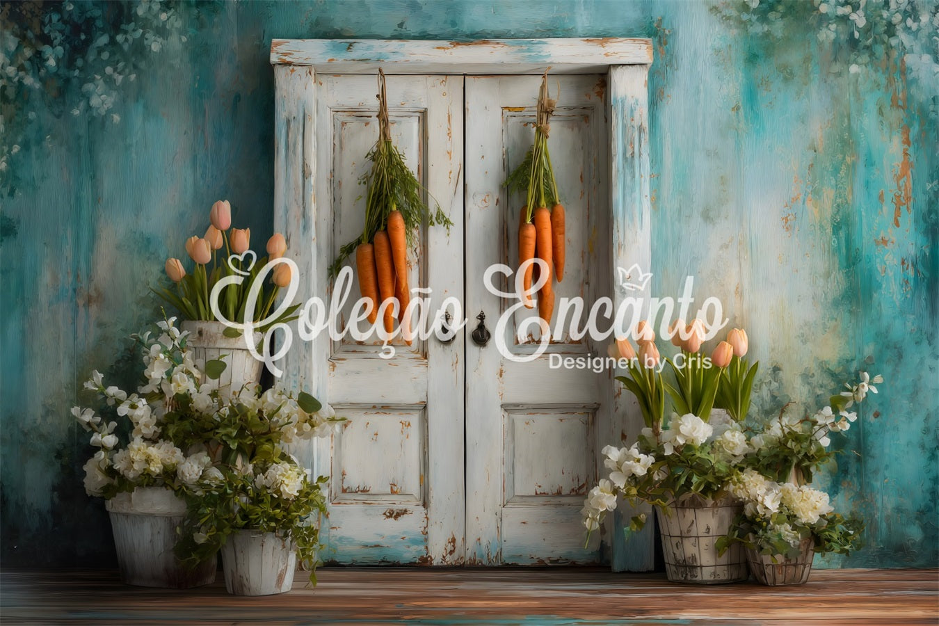 Easter Tulip Backdrop Carrot Door Flower Decor Easter Photo Backdrop UK By Magali