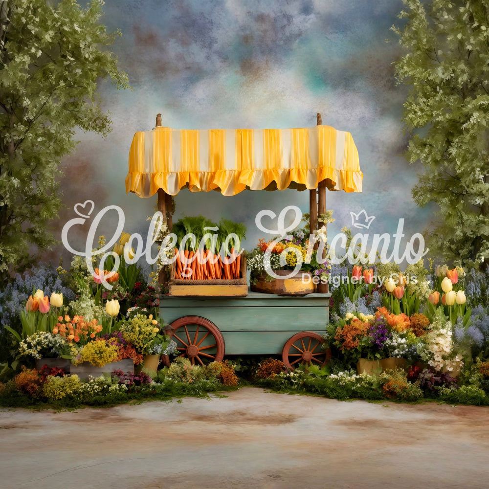 Easter Carrot Backdrop Colorful Cart Spring Blooms Easter Backdrops UK By Magali