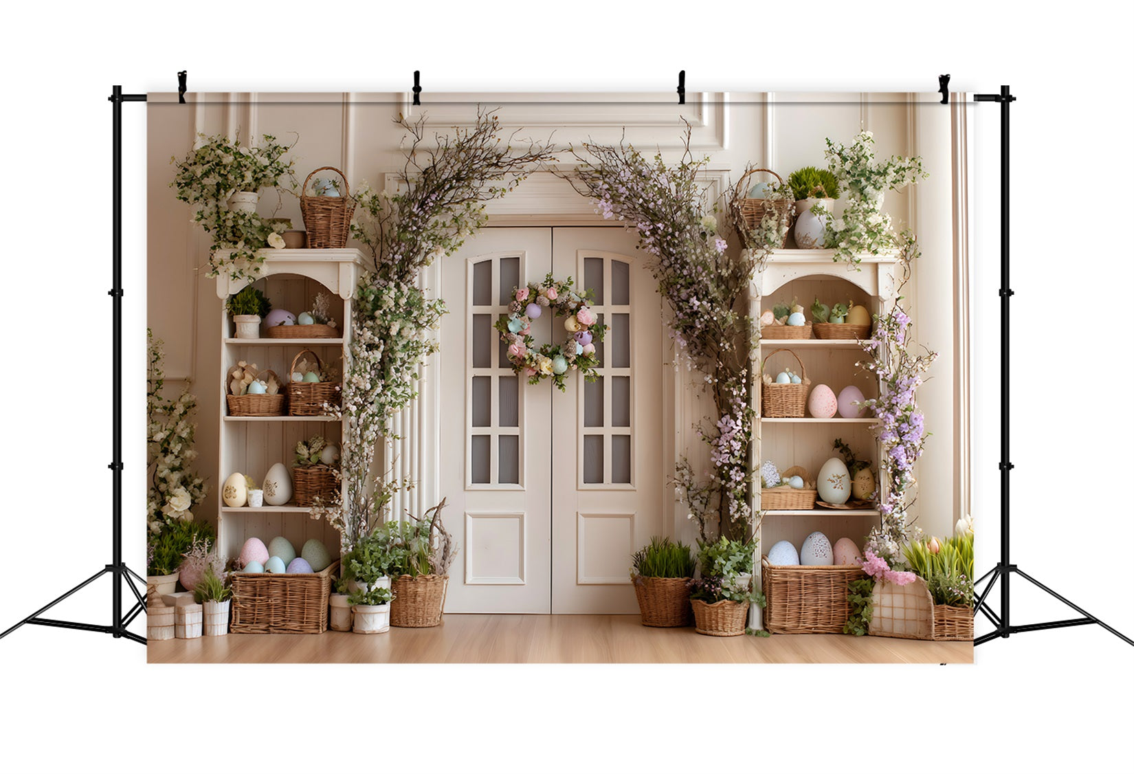 Easter Wreath Doorway Backdrop Egg Flower White Door Easter Photo Backdrops UK By Magali
