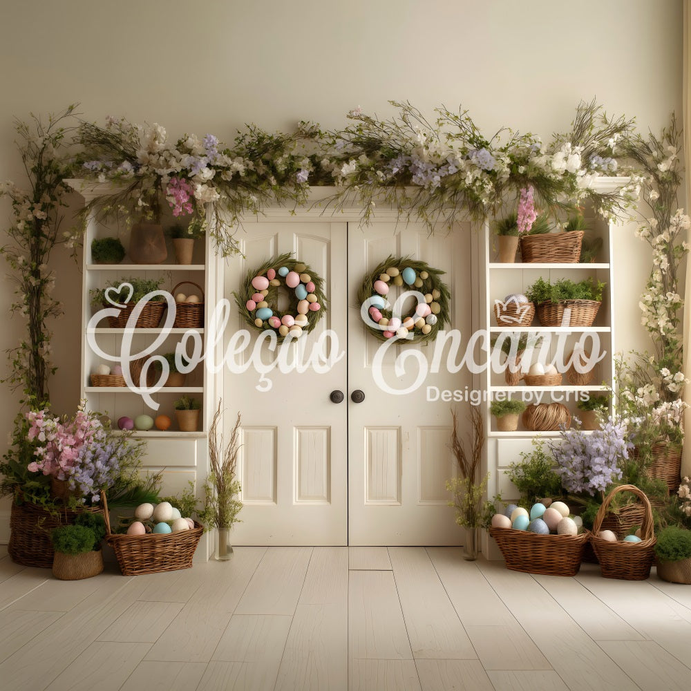Easter Wreath Doorway Backdrop Double Door Floral Shelves Easter Backdrop Photography UK By Magali