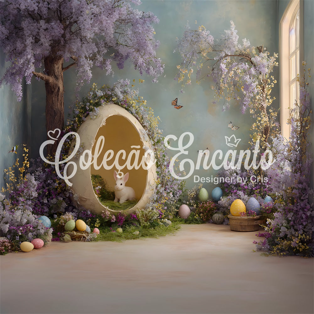 Rabbit Backdrop Bunny Egg Purple Florals Easter Photography Backdrops UK By Magali