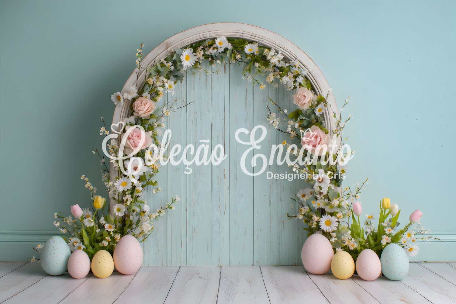 Easter Daisy Backdrop Flower Arch Pastel Eggs Easter Photo Backdrop Ideas UK By Magali