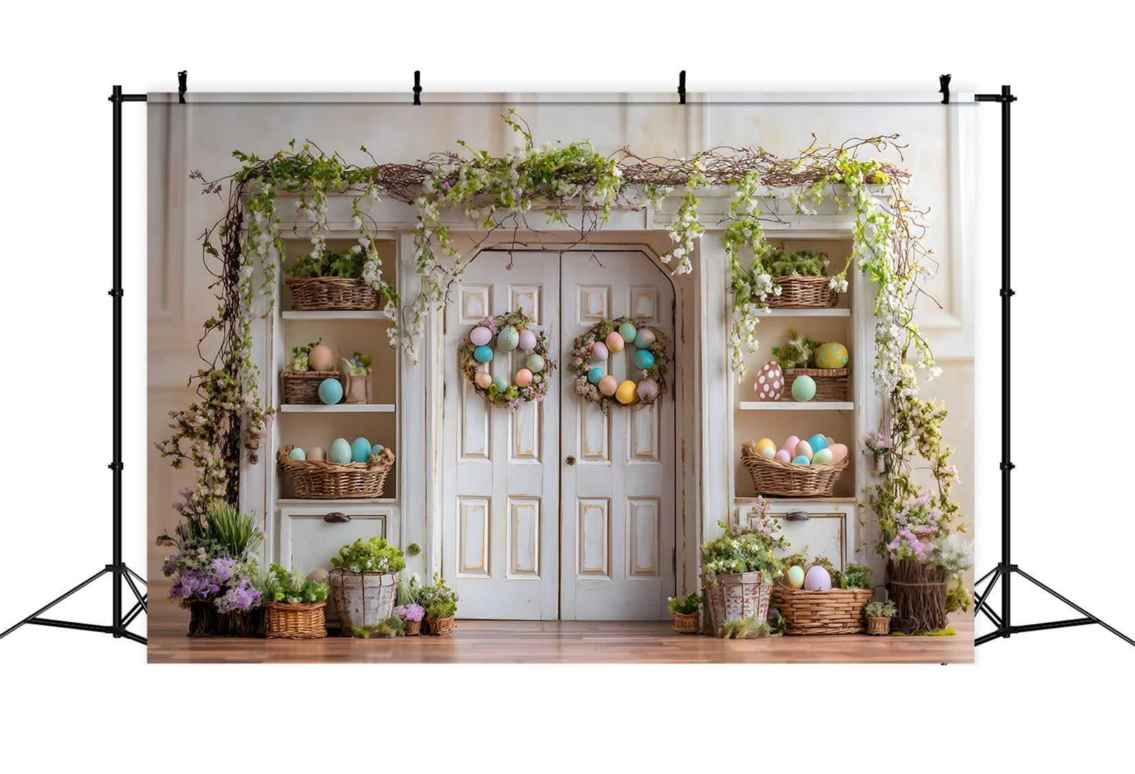 Easter Spring Floral Wreath Backdrop Vine Door Egg Shelves Easter Backdrops UK By Magali