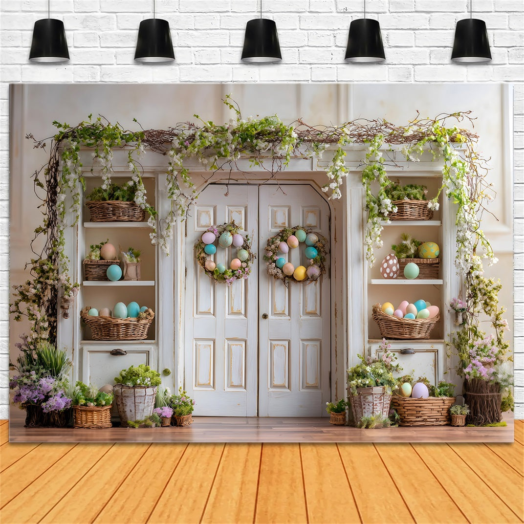 Easter Spring Floral Wreath Backdrop Vine Door Egg Shelves Easter Backdrops UK By Magali