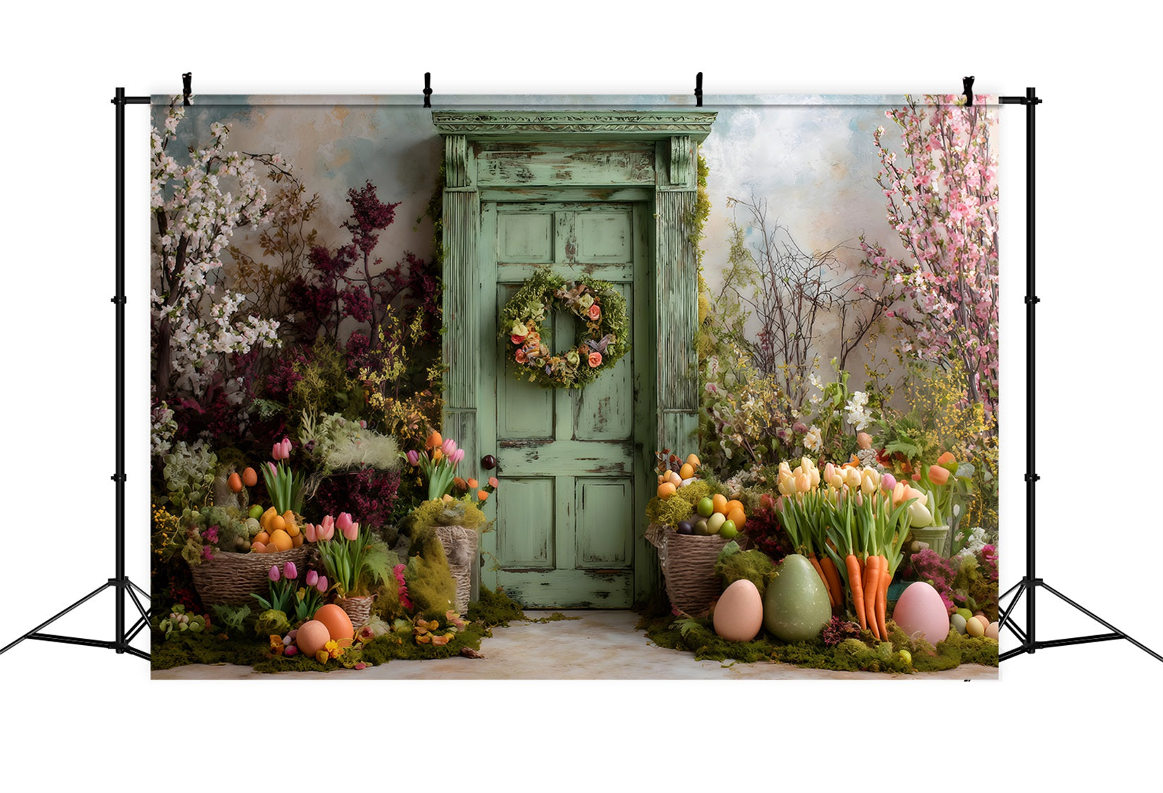 Easter Spring Backdrop Green Door Mossy Blooms Easter Backdrop For Photos UK By Magali
