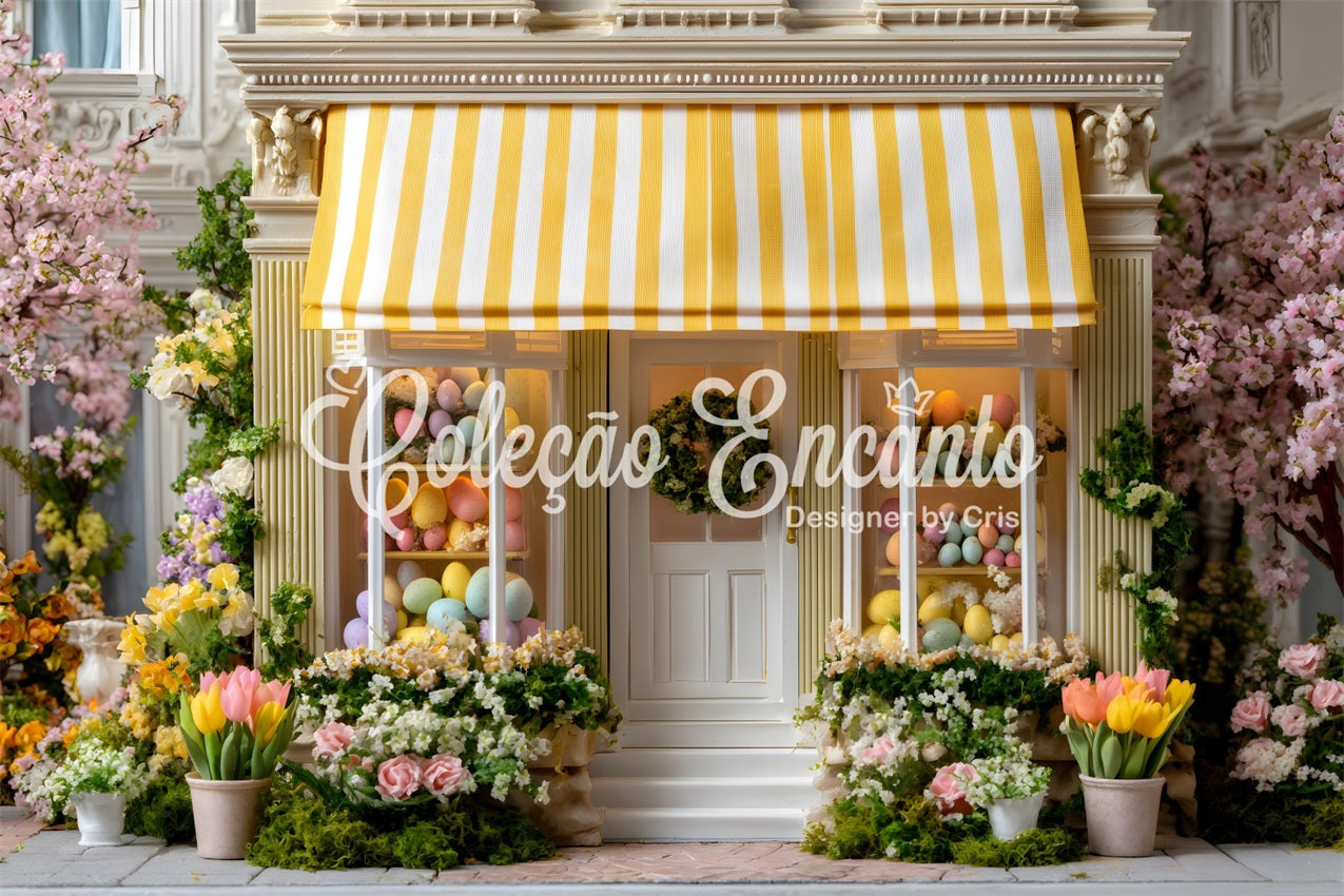 Easter European Garden Backdrop Yellow Awning Egg Shop Backdrop Easter UK By Magali