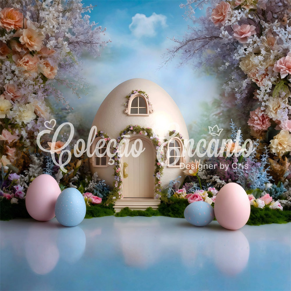 Egg Backdrop Egg House Pastel Blooms Easter Photography Backdrops For Sale UK By Magali