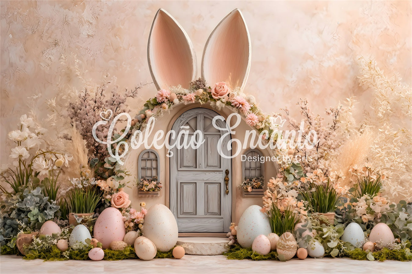 Easter Cute Backdrop Ears Door Pastel Eggs Backdrop For Easter Pictures UK By Magali