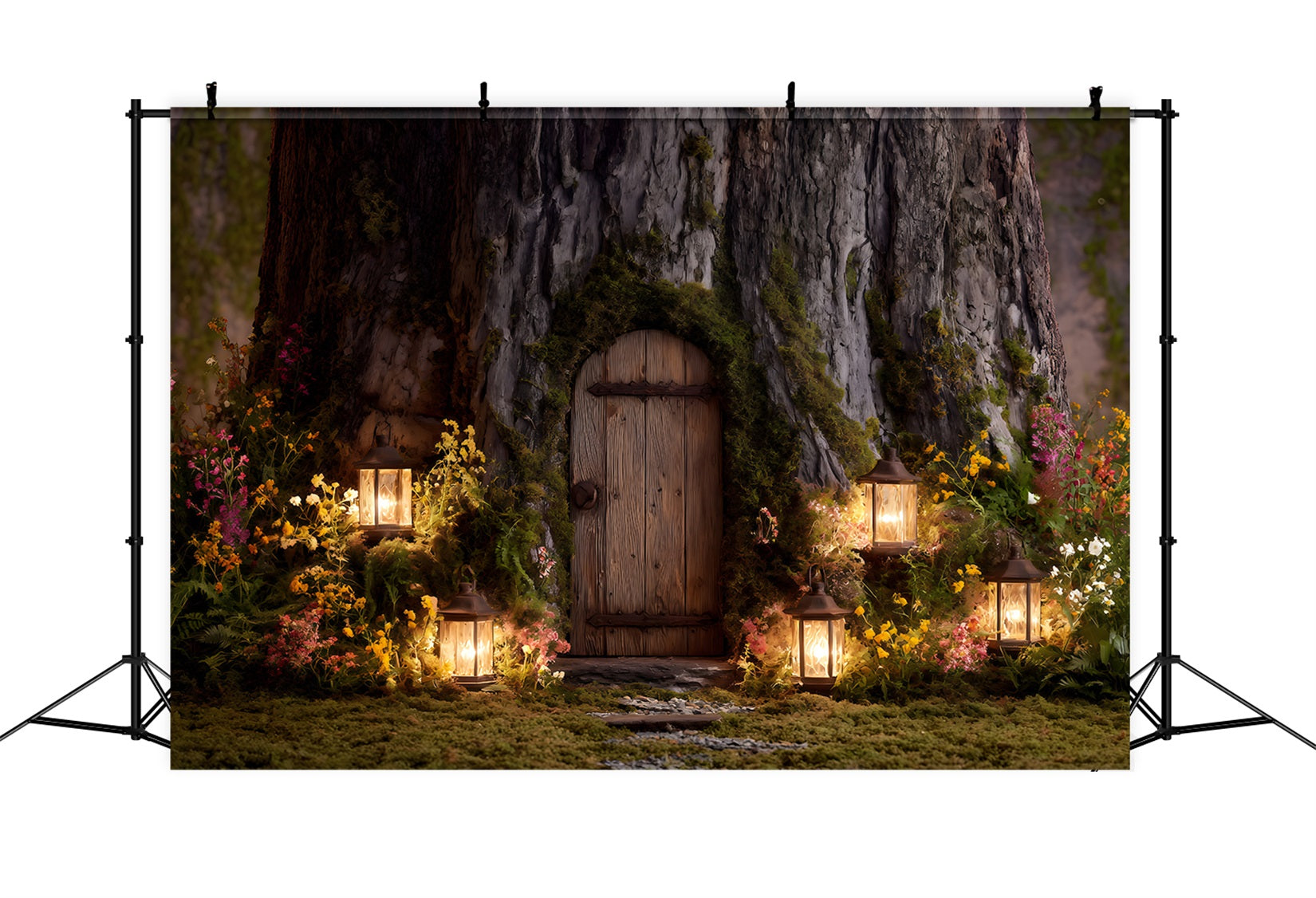 Easter Bunny Burrow Backdrop Tree Door Lantern Blooms Easter Backdrops For Photos UK By Magali