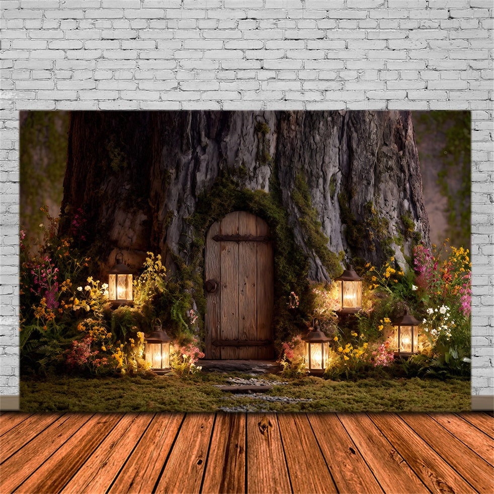 Easter Bunny Burrow Backdrop Tree Door Lantern Blooms Easter Backdrops For Photos UK By Magali