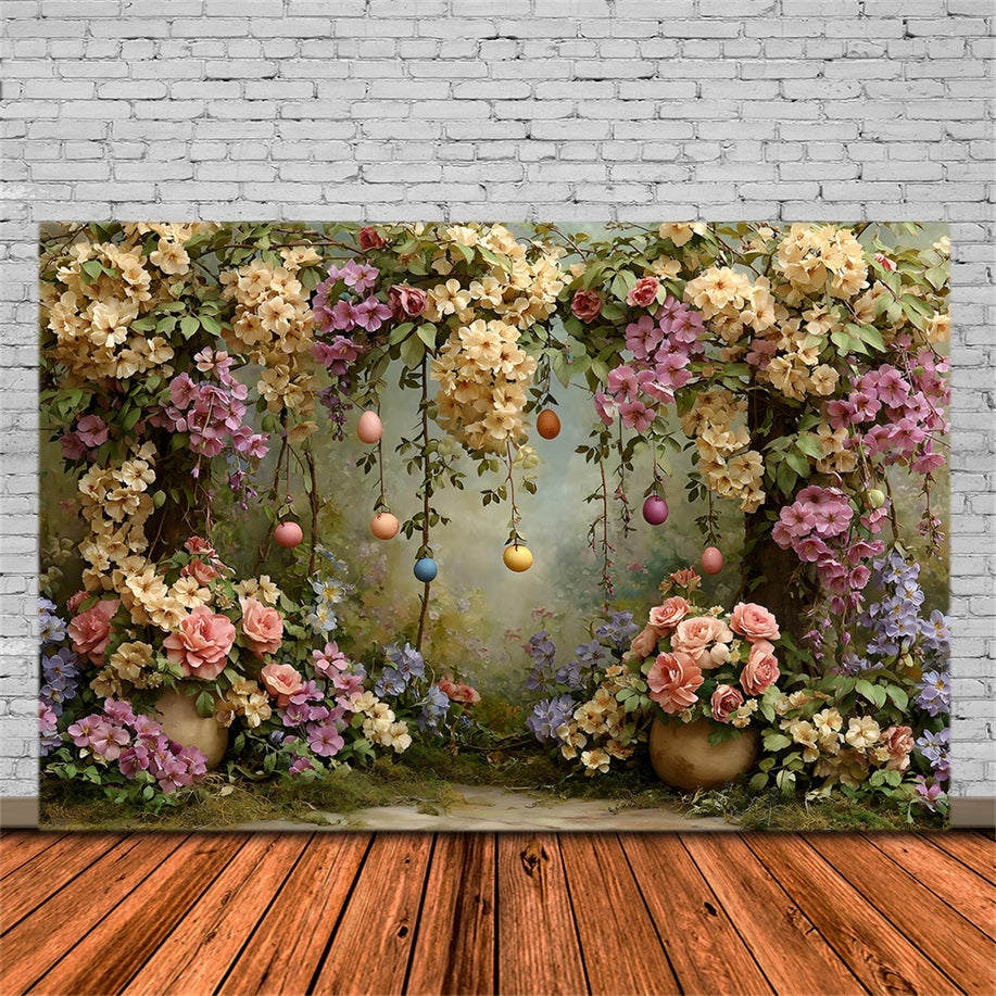 Easter Vintage Floral Backdrop Flower Arch Egg Garland Photography Backdrop Easter UK By Magali