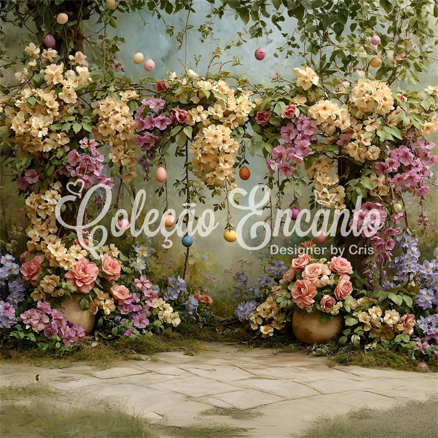 Easter Vintage Floral Backdrop Flower Arch Egg Garland Photography Backdrop Easter UK By Magali