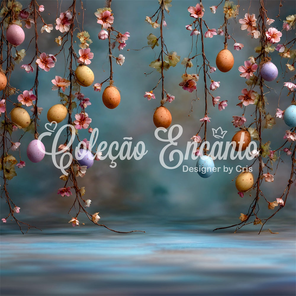 Easter Spring Backdrop Hanging Eggs Blossom Vines Photo Backdrops For Easter UK By Magali