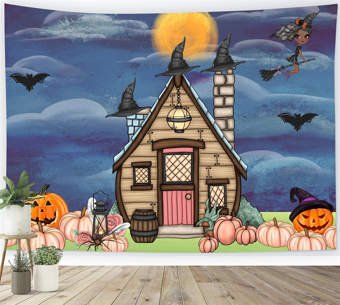 Newborn Photography Backdrops Witch Hat Cottage Pumpkin Halloween Backdrop For Kids UK By Magali