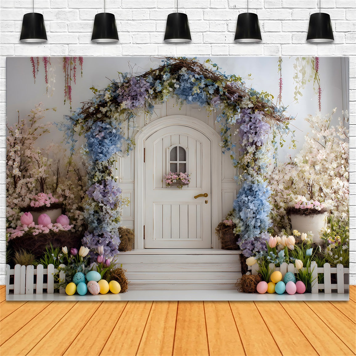 Easter Wreath Doorway Backdrop Blue Arch White Door Photography Backdrops Easter UK By Magali