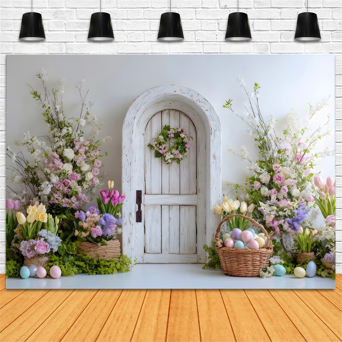 Easter Spring Backdrop Wreath Door Egg Basket Easter Party Backdrop UK By Magali