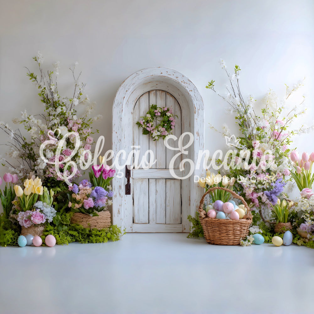 Easter Spring Backdrop Wreath Door Egg Basket Easter Party Backdrop UK By Magali