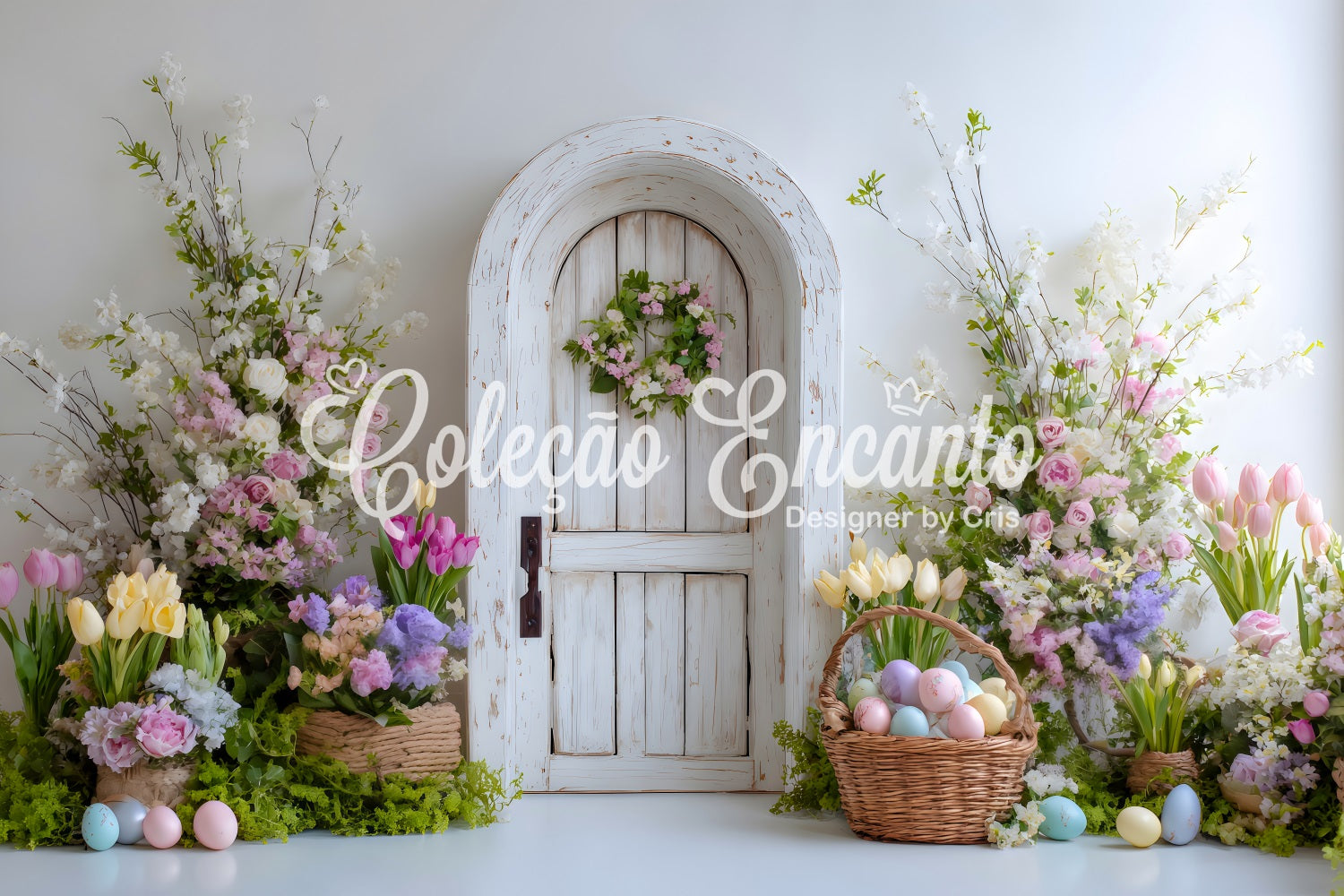 Easter Spring Backdrop Wreath Door Egg Basket Easter Party Backdrop UK By Magali