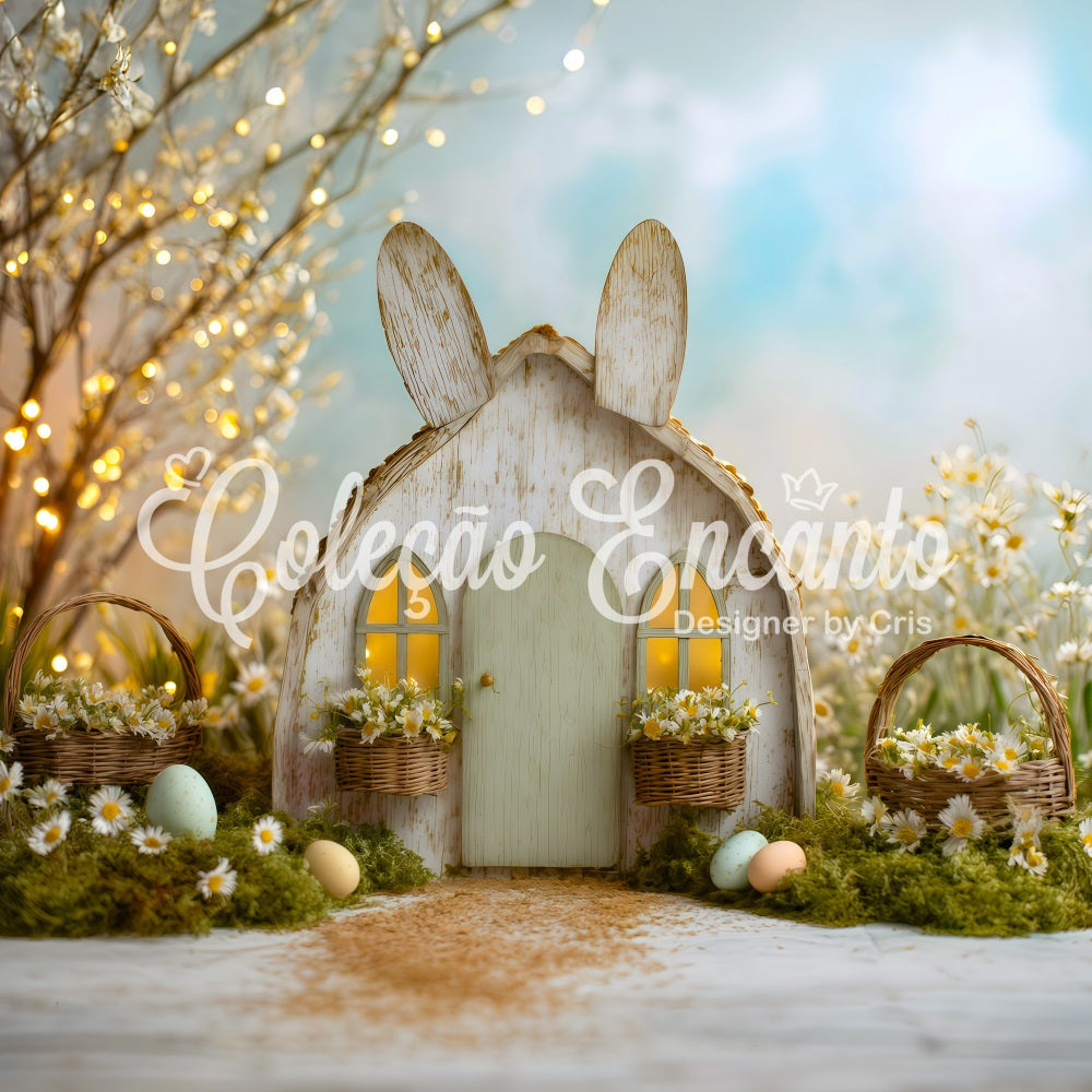 Easter Fairytale Backdrop Bunny House Daisy Eggs Easter Theme Backdrop UK By Magali