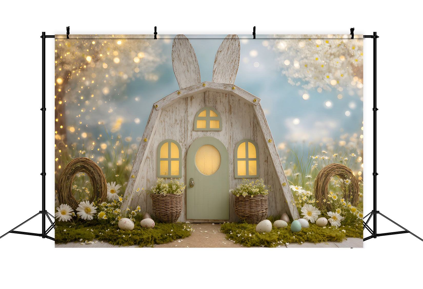 Easter Daisy Backdrop Ears Door Twig Wreaths Easter Backdrop Photos UK By Magali