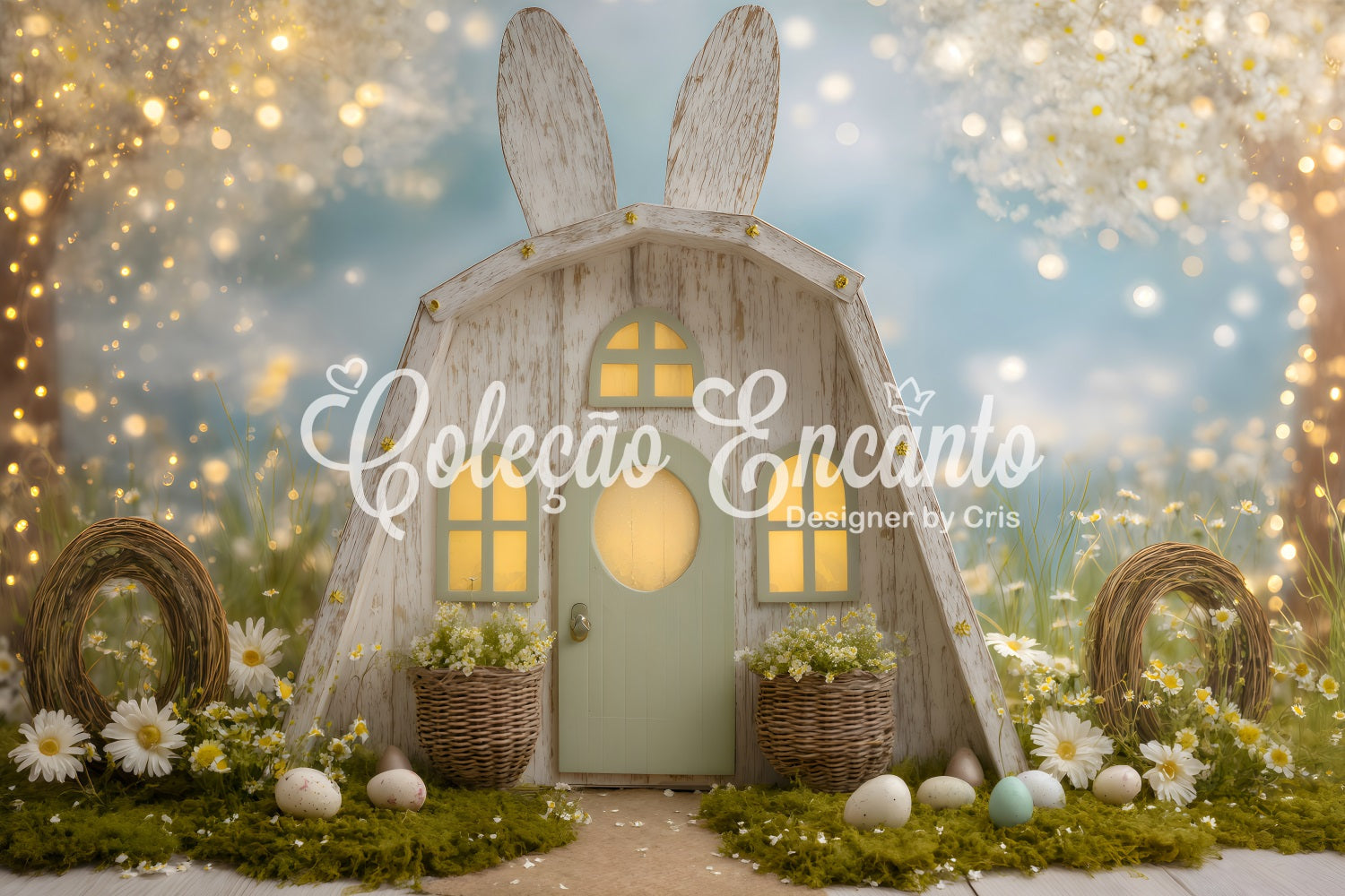 Easter Daisy Backdrop Ears Door Twig Wreaths Easter Backdrop Photos UK By Magali