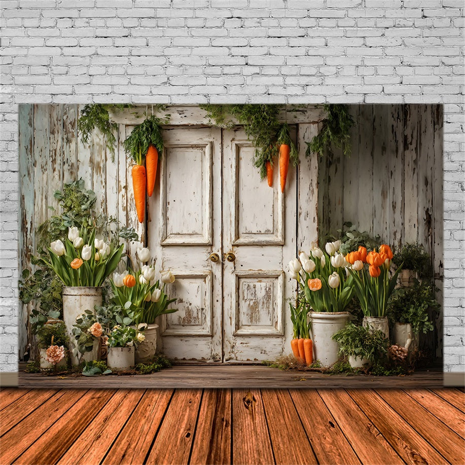 Easter Tulip Backdrop Rustic Carrot Door Blooms Easter Themed Backdrops UK By Magali