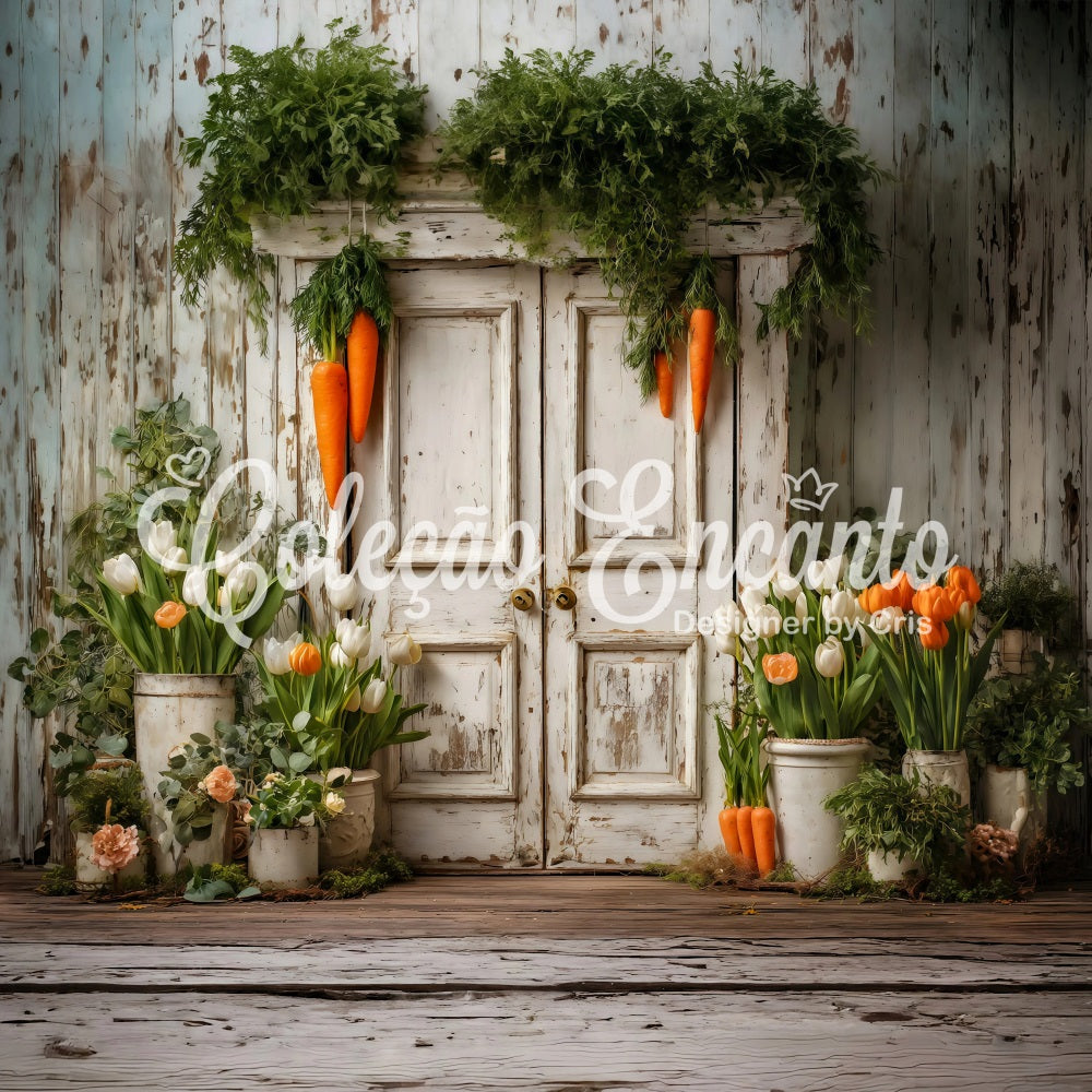 Easter Tulip Backdrop Rustic Carrot Door Blooms Easter Themed Backdrops UK By Magali