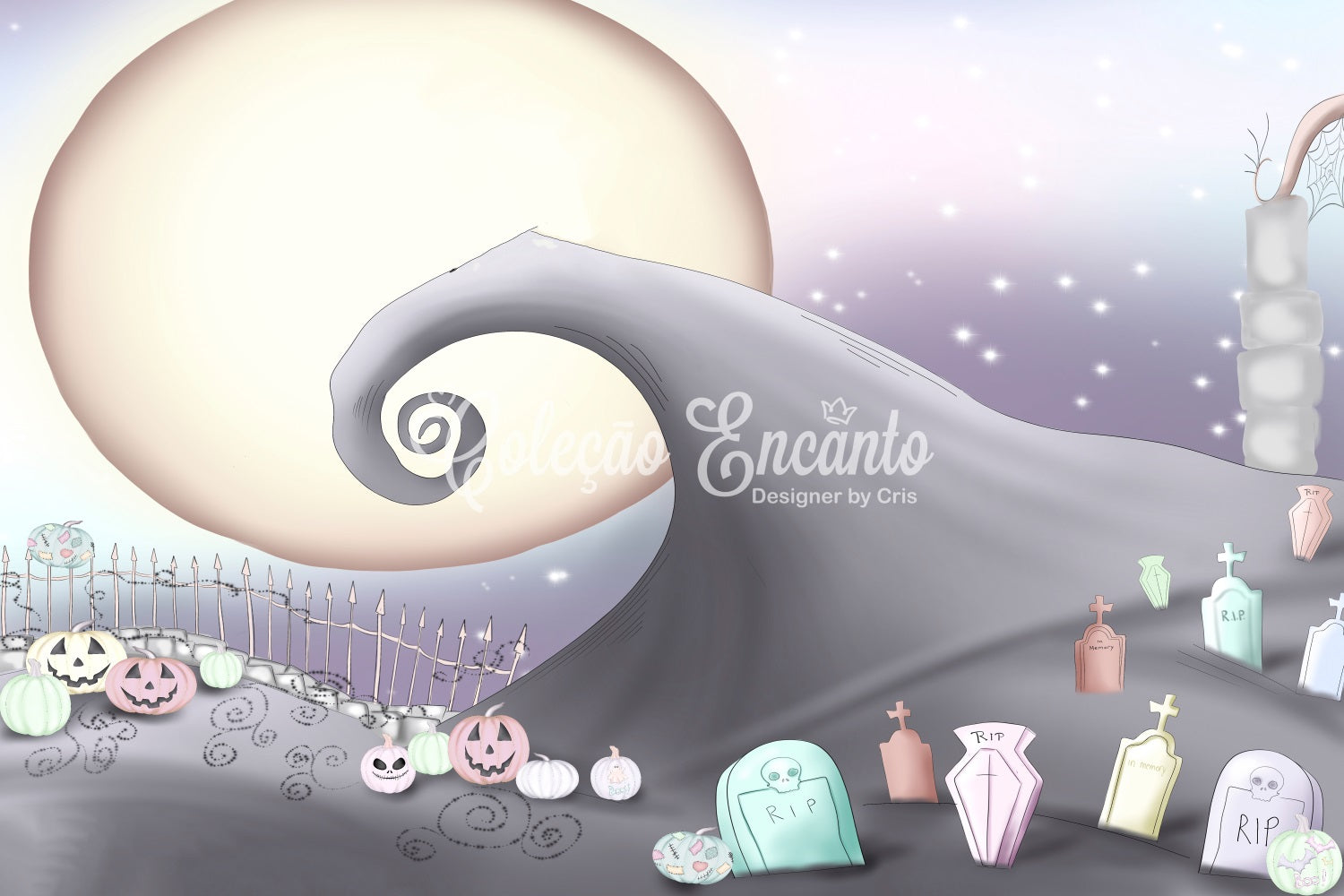Newborn Backdrops Pastel Graveyard Moonlit Hill Kids Halloween Photo Backdrop UK By Magali