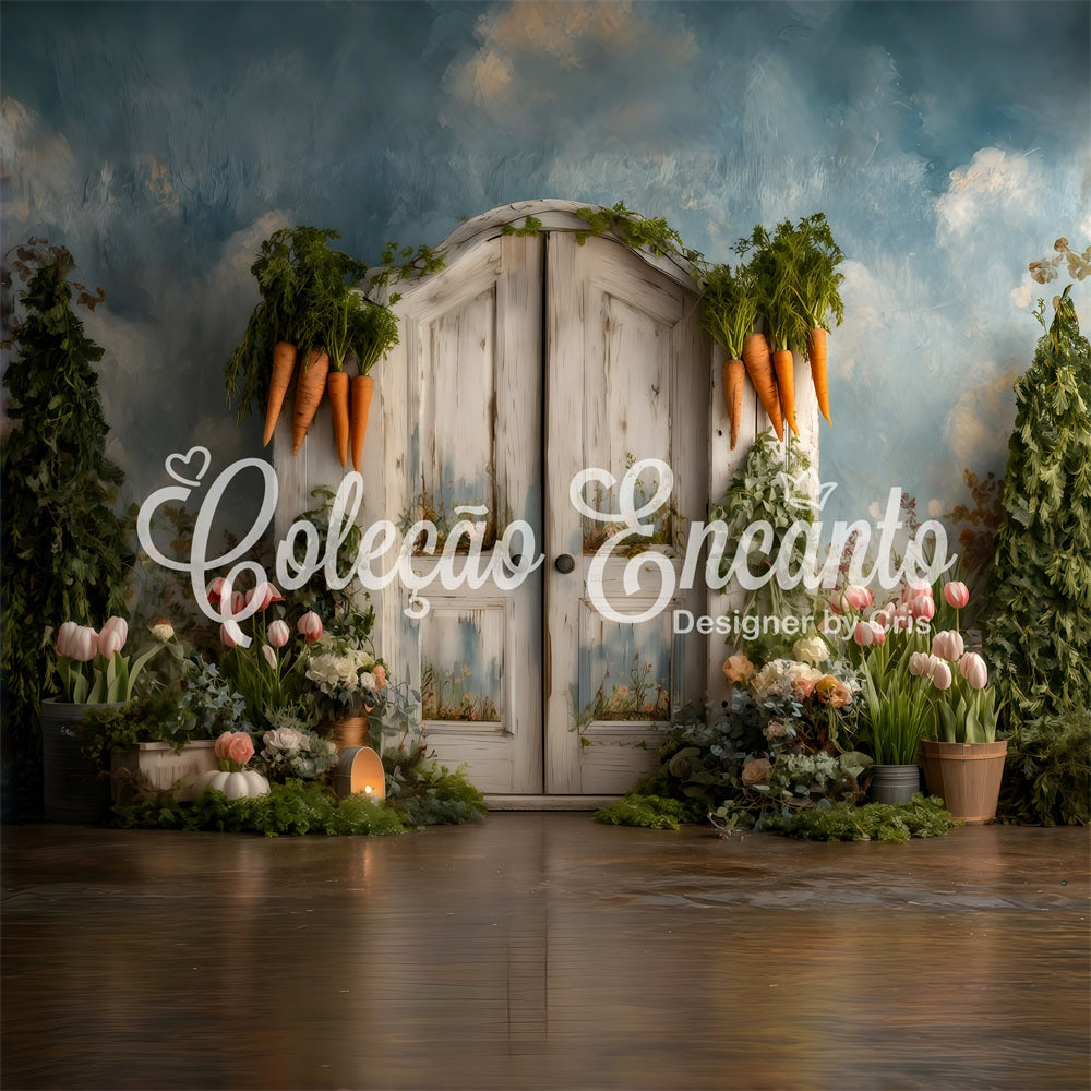 Easter Carrot Backdrop Arch Door Tulip Blooms Photo Shoot Easter Backdrop UK By Magali