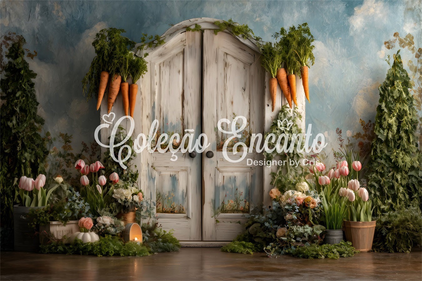 Easter Carrot Backdrop Arch Door Tulip Blooms Photo Shoot Easter Backdrop UK By Magali